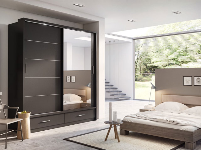 Tủ quần áo âm tường cửa lùa kết hợp gương soi 